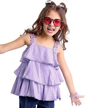 Babyhug Woven Sleeveless Top with Lace & Frill Detailing Polka Dot Print - Light Purple