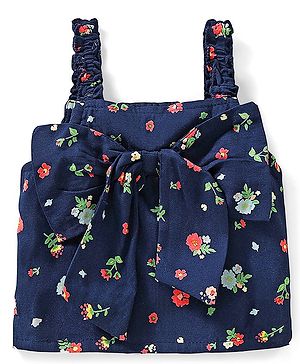 Babyhug Woven Rayon Sleeveless Top with Bow Detailing & Floral Print - Navy Blue