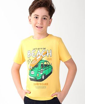 Pine Kids 100% Cotton Knit Half Sleeves T-Shirt With Car Print - Snapdragon