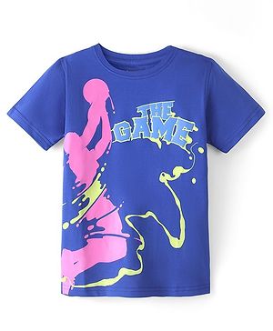 Pine Kids Cotton Half Sleeves T-Shirt The Game Print - Dazzling Blue