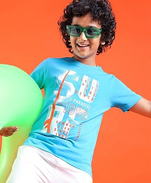 Pine Kids Cotton Half Sleeves T-Shirt Surf Print - Blue