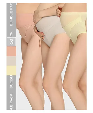 MAMMA PRESTO Pack Of 3 Solid High Rise Pre Pregnancy Panties - Peach & Light Grey