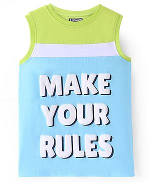 Pine Kids Cotton Knit Sleeveless T-Shirt Text Print - Wild Lime & Atomizer