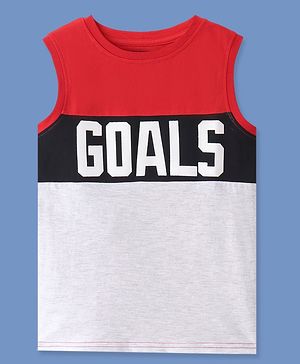 Pine Kids Cotton Knit Sleeveless Text Printed Tank T-Shirt - Red & Black