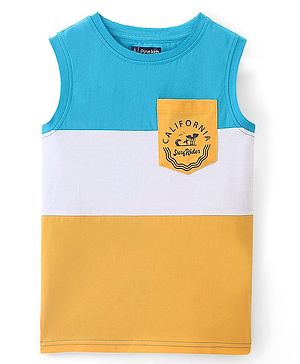 Pine Kids Cotton Knit Sleeveless Text Printed Tank T-Shirt - Blue & Yellow