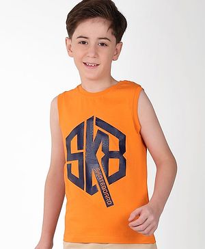 Pine Kids Cotton Sleeveless Tank T-Shirt SKB Print - Tangerine