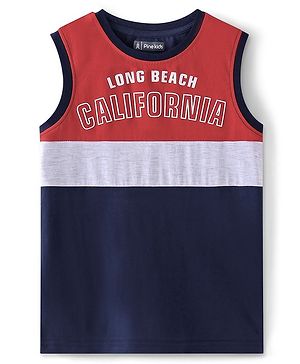 Pine Kids Cotton Knit Sleeveless Text Printed Tank T-Shirt - Red & Blue