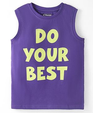 Pine Kids Cotton Knit Sleeveless Tank T-Shirt Text Print - Purple Corallites