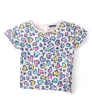Pine Kids Cotton Half Sleeves Knotted Top Hearts Print - Snow White