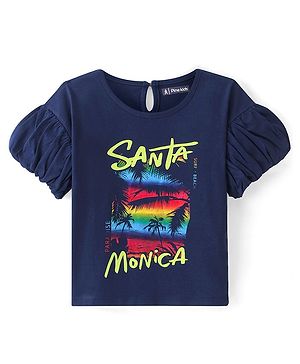 Pine Kids Cotton Knit Half Sleeves Top Beach Theme - Navy Poeny