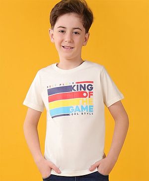 Pine Kids Cotton Half Sleeves T-Shirt Text Print - Snow White