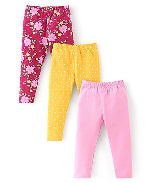 Babyhug Cotton Lycra Knit Full Length Leggings With Strech Floral Print Pack of 3 - Multicolor Babyhug Cotton Lycra Knit Full Length Leggings With Strech Floral Print Pack of 3 - Multicolor