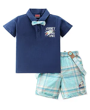 Babyhug 100% Cotton Single Jersey Knit Half Sleeves T-Shirt & Shorts Set Checks Print - Blue