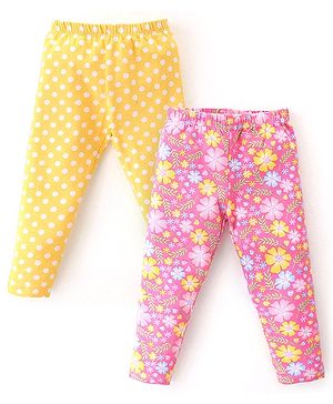 Babyhug Cotton Lycra Knit Full Length Leggings With Strech Floral Print Pack of 2 - Pink & Yellow Babyhug Cotton Lycra Knit Full Length Leggings With Strech Floral Print Pack of 2 - Pink & Yellow
