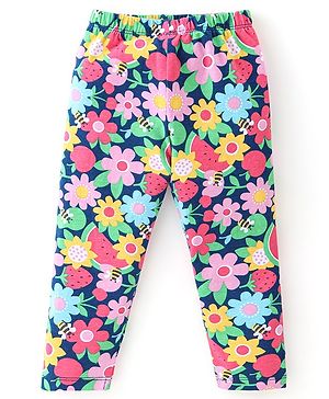 Babyhug Cotton Lycra Full Length Leggings Floral Printed - Pink & Blue Babyhug Cotton Lycra Full Length Leggings Floral Printed - Pink & Blue