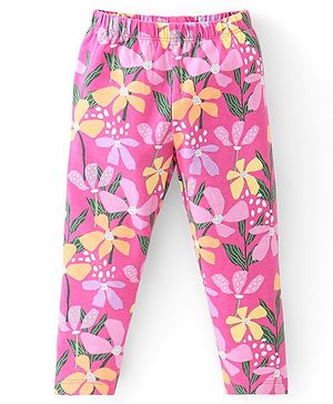 Babyhug Cotton Lycra Full Length Leggings Floral Printed - Pink