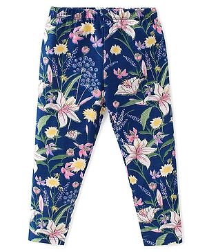 Babyhug Cotton Lycra Full Length Floral Printed Legging - Navy Blue