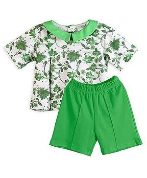 Chic Bambino Indian Flower Design Top & Shorts Set - Green & White