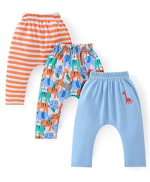 Babyhug Interlock Cotton Knit Stripes & Giraffe Printed Diaper Leggings Pack of 3 - Multicolour Babyhug Interlock Cotton Knit Stripes & Giraffe Printed Diaper Leggings Pack of 3 - Multicolour