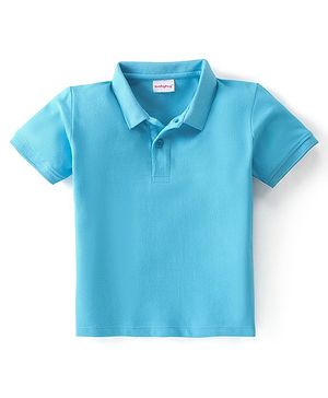 Babyhug Cotton Half Sleeves Solid Colored Polo T-Shirt - Light Blue