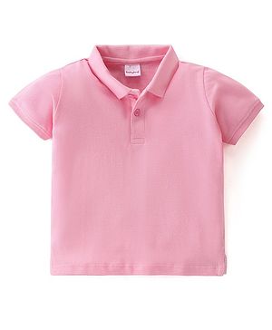 Babyhug 100% Cotton Knit Half Sleeves Polo T-Shirt Solid Colour - Pink