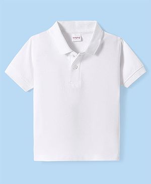Babyhug Cotton Knit Half Sleeves Polo T-Shirt Solid Color - White