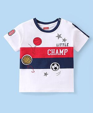 Babyhug Cotton Knit  Half Sleeves T-Shirt With Basketball & Text  Graphics - White