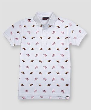 Gini and Jony Half Sleeves Polo T-Shirt Shoes Printed - White