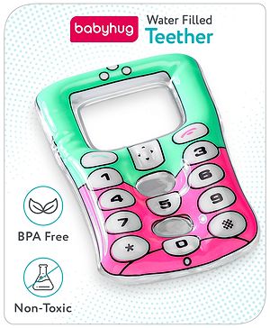 Babyhug Water Filled PVC Cell Phone Shape Teether-Pink & green