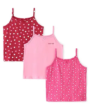 Pine Kids Cotton Spandex Sleeveless Slips Heart Print Pack of 3 - Pink & Maroon