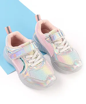 Cute Walk by Babyhug Holographic Sneakers with Velcro Closure - Silver