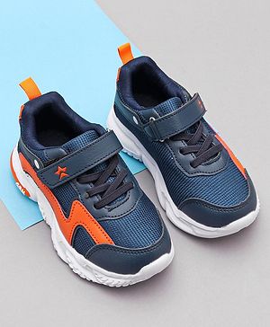 Cute walk By Babyhug Sneaker Shoes with Velcro Closure - Light Blue Orange