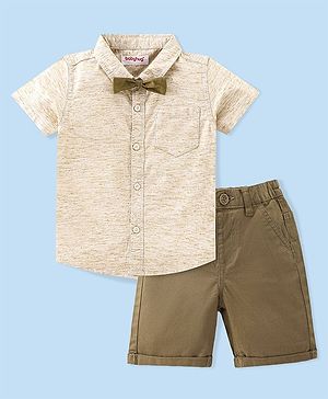 Babyhug 100%  Cotton Woven Half Sleeves Shirts and Shorts Set - Green
