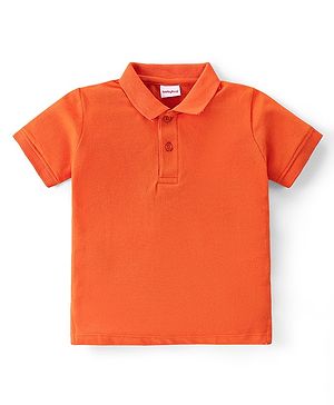 Babyhug 100% Cotton Knit Half Sleeves Polo T-Shirt With Solid Colour - Orange