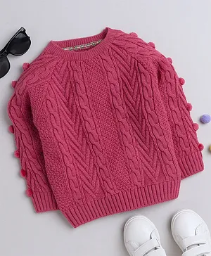Yellow Apple DC Cotton Full Sleeves Sweater With Solid Colour - Pink