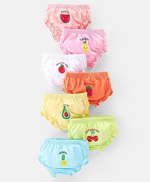 Babyhug 100% Cotton Bloomer With Fruits Print Pack Of 7 - Multicolour