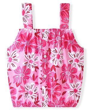 Pine Kids Cotton Knit Sleeveless Top with Floral Print - Pink