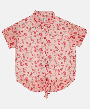 Kiddopanti Half Sleeves Floral Printed Tie Up Top - Baby Pink