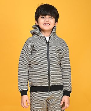 Anthrilo Fleece Full Sleeves Striped Hoodie - Black