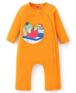 Babyhug 100% Cotton Knit Full Sleeves Romper Apple Print - Yellow