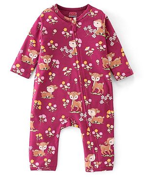 Babyhug 100% Cotton Full Sleeves Romper With Deer Print - Red