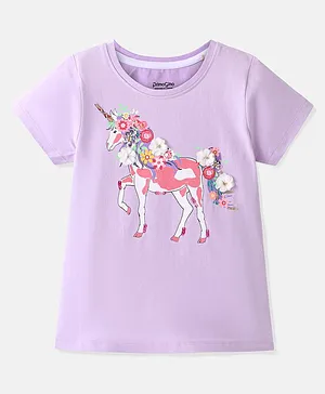 Primo Gino Cotton Blend Half  Sleeves T-Shirt Unicorn Print with Sequins  Beads & Glitter - Lavender