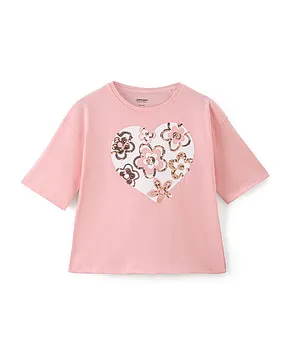 Primo Gino Cotton Half Sleeves T-Shirt With Sequins Detailing - Pink