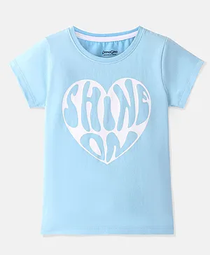 Primo Gino Cotton Blend Half Sleeves T-Shirt Heart Shape Text Print - Blue
