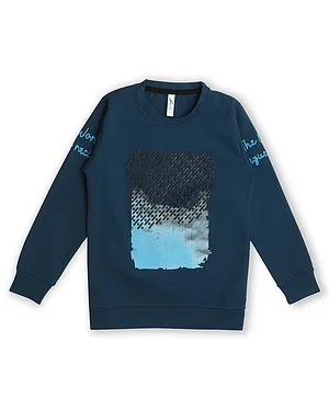 Earth Conscious  Full Sleeves Abstract  Printed Polyester Blends Tee - Dark Blue