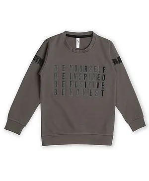 Earth Conscious  Full Sleeves Text  Printed Polyester Blends Tee - Stone Grey