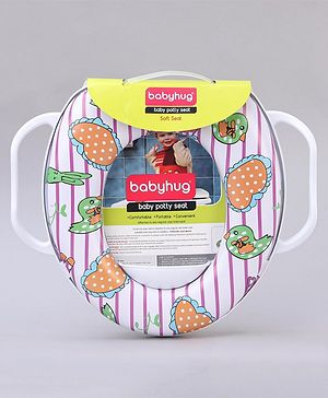 Babyhug Soft Cushioned Baby Potty Seat Birds & Rabbit Print - White & Pink