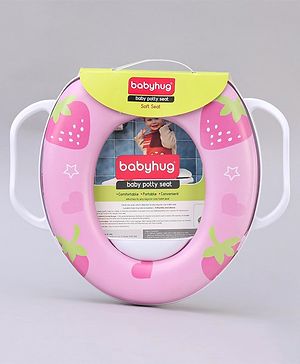 Babyhug Soft Potty Seat With Handle Strawberry Print - White & Pink