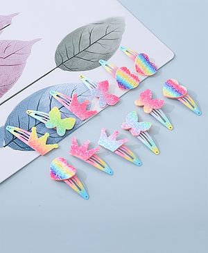 Babyhug Snap Clips with Butterfly Applique Free Size Pack of 12 - Multicolor
