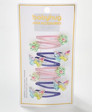 Babyhug Snap Clips with Butterfly Applique Free Size Pack of 8 - Multicolour